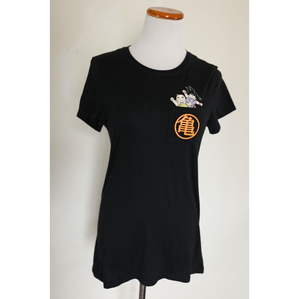 BoxLunch Dragon Ball Z Baby Goku Krillin Pocket Womens Black Fitted T-Shirt M